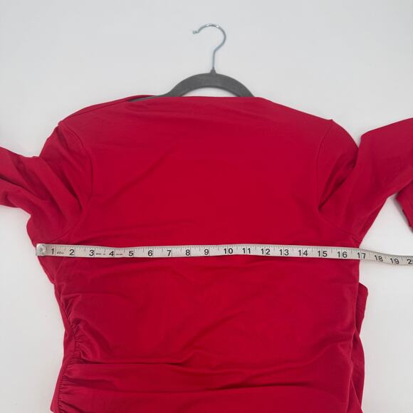 Nordstrom Red Side Ruched Long Sleeve Midi Dress Rib Knit Crew Neck Small - Picture 12 of 13